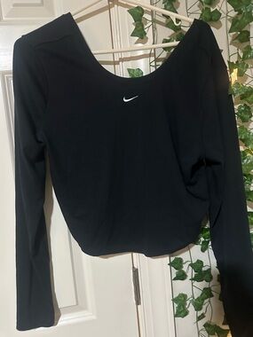 Nike Black Long-Sleeve Scoop Neck Top with White Swoosh